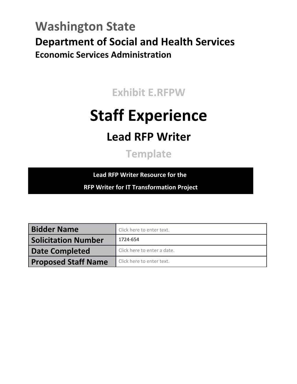 Exhibit E.RFPW: - Lead RFP Writer: Staff Experience, Qualifications and References