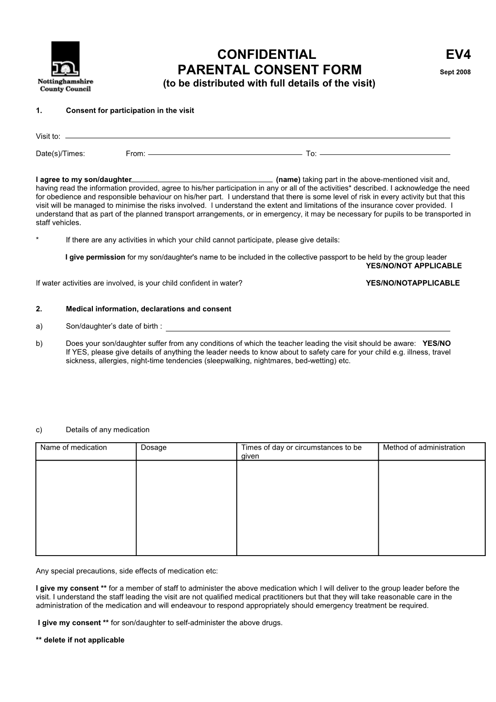 School Specific Risk Assessment for Educational Visit To