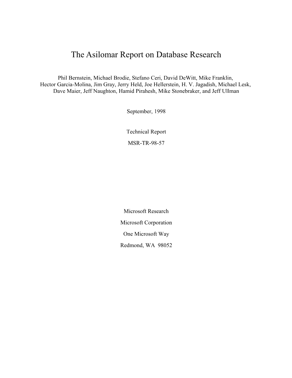 The Asilomar Report on Database Research