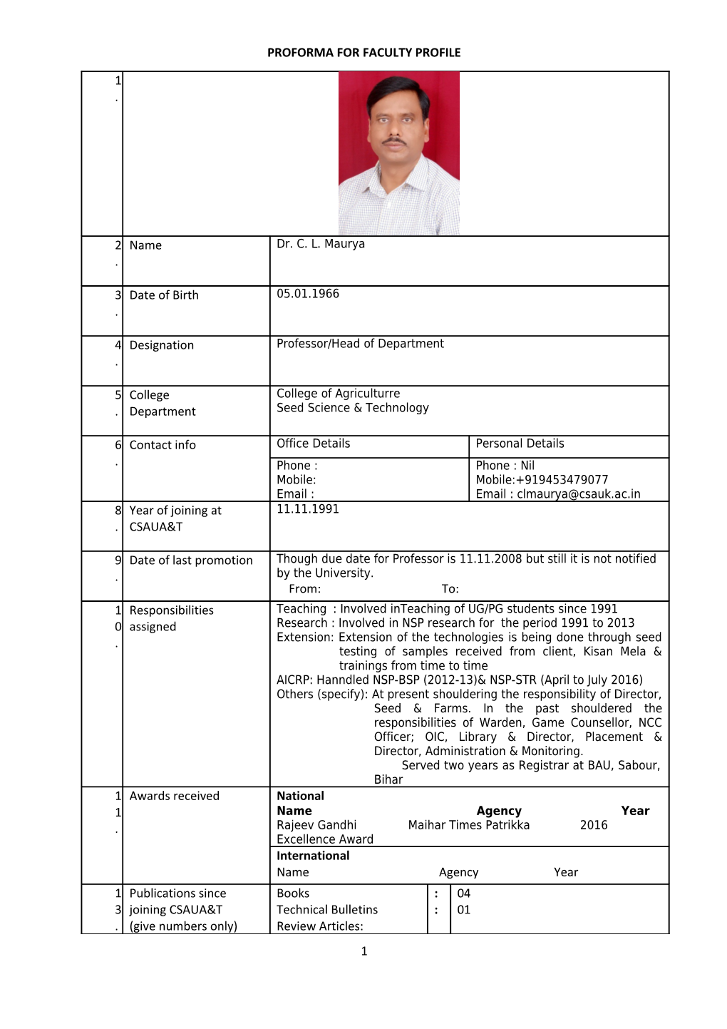 Proforma Forfaculty Profile