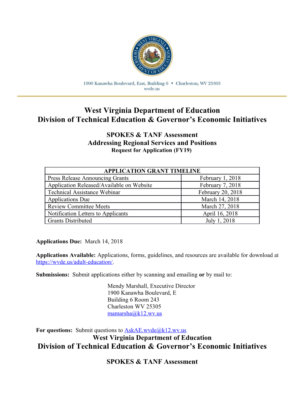 Division of Technical Education & Governor S Economic Initiatives