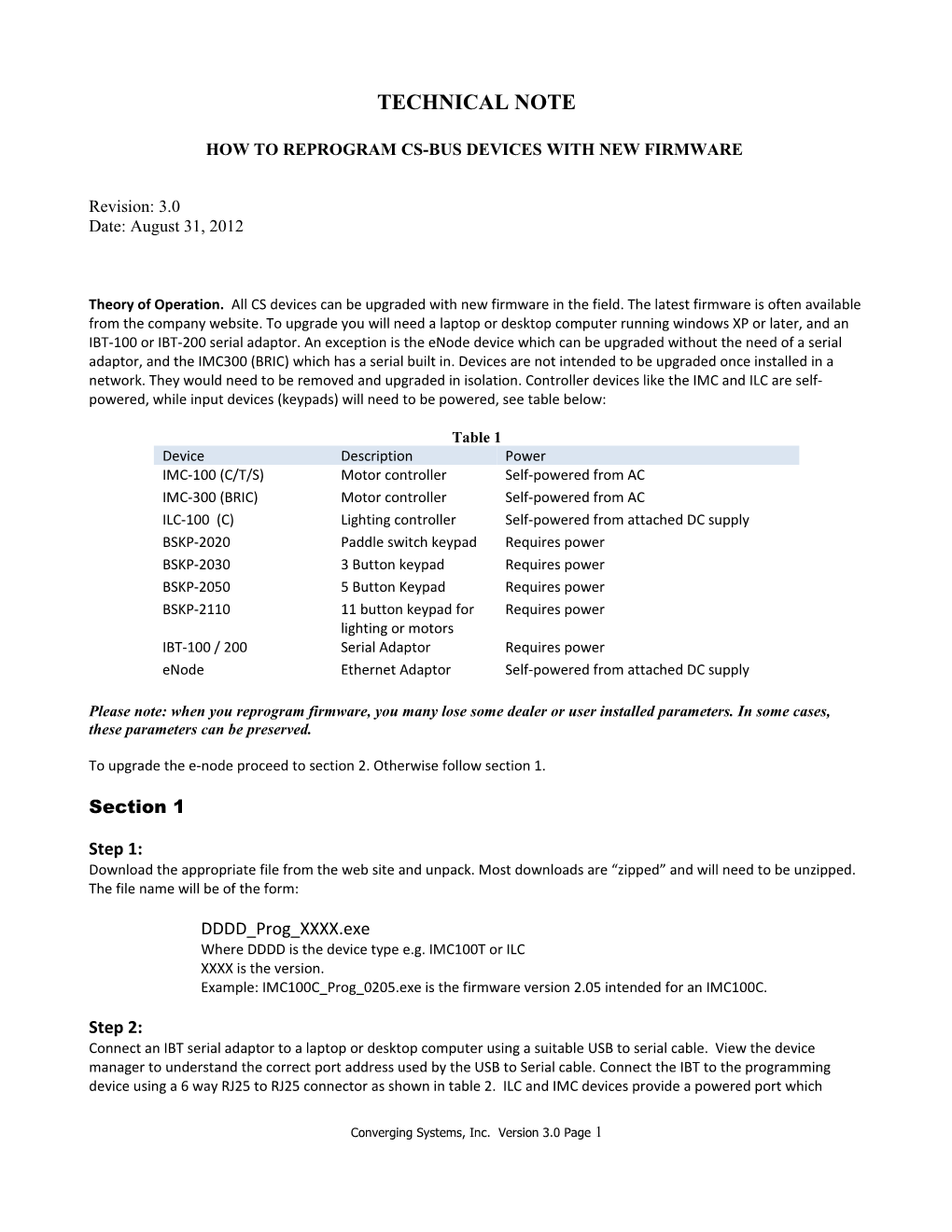 Directions to Change Personality of Connected CS-Bus Device Using E-Node Pilot