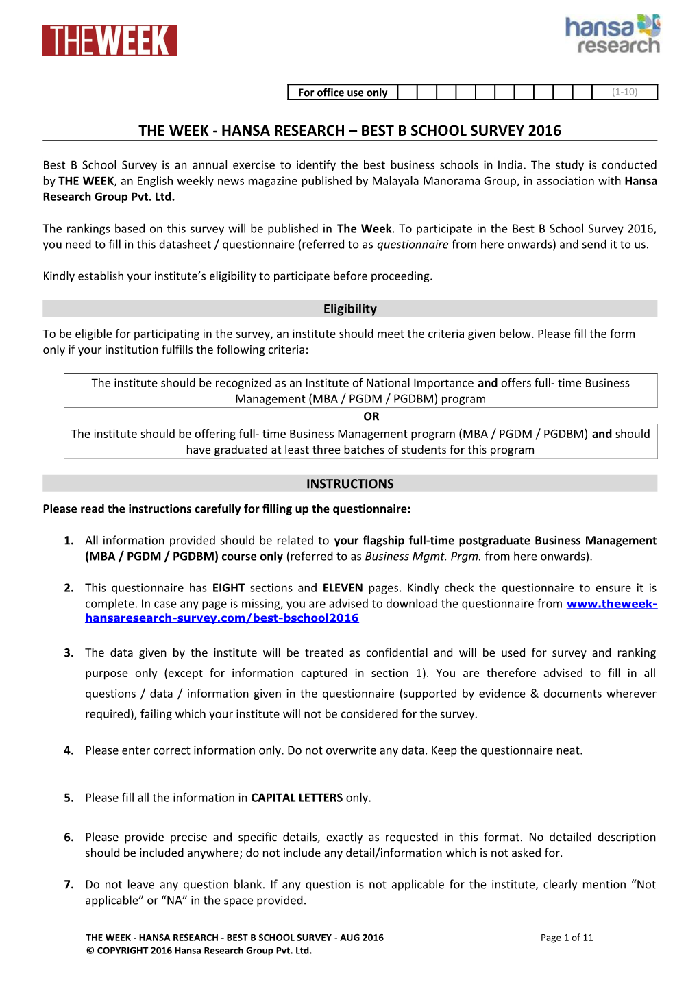 The Week - Hansa Research College Survey 2012