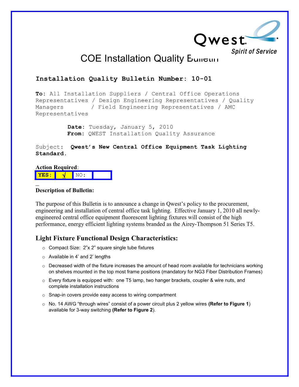 Installation Quality Bulletin Number: 10-01
