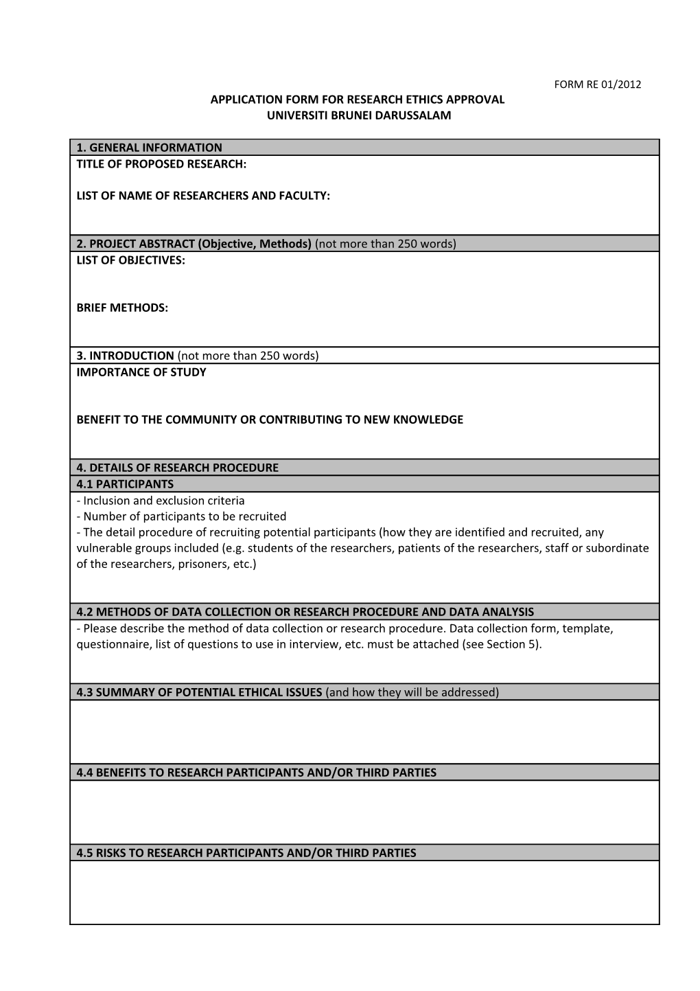 Application Form for Research Ethics Approval