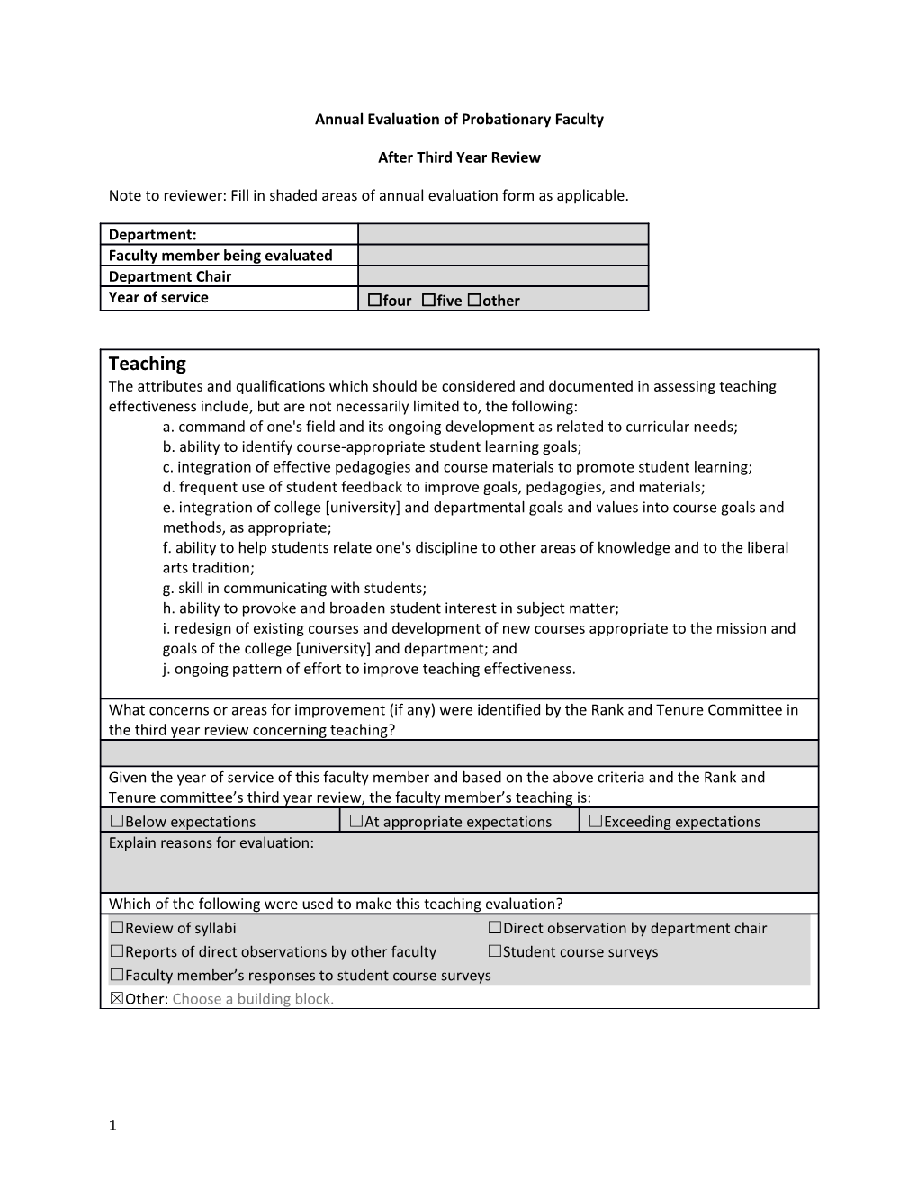 Annual Evaluation of Probationary Faculty