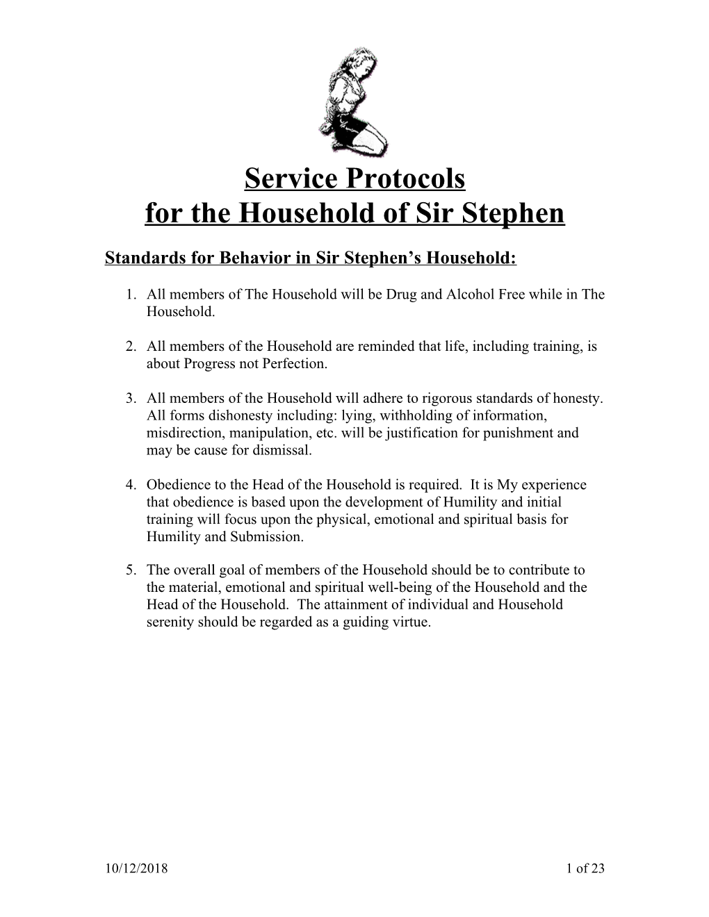 Standards for Behavior in Sir Stephen S Household