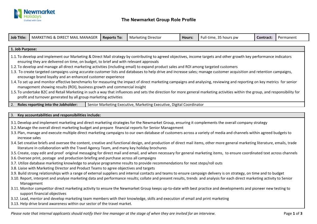 The Newmarket Group Role Profile