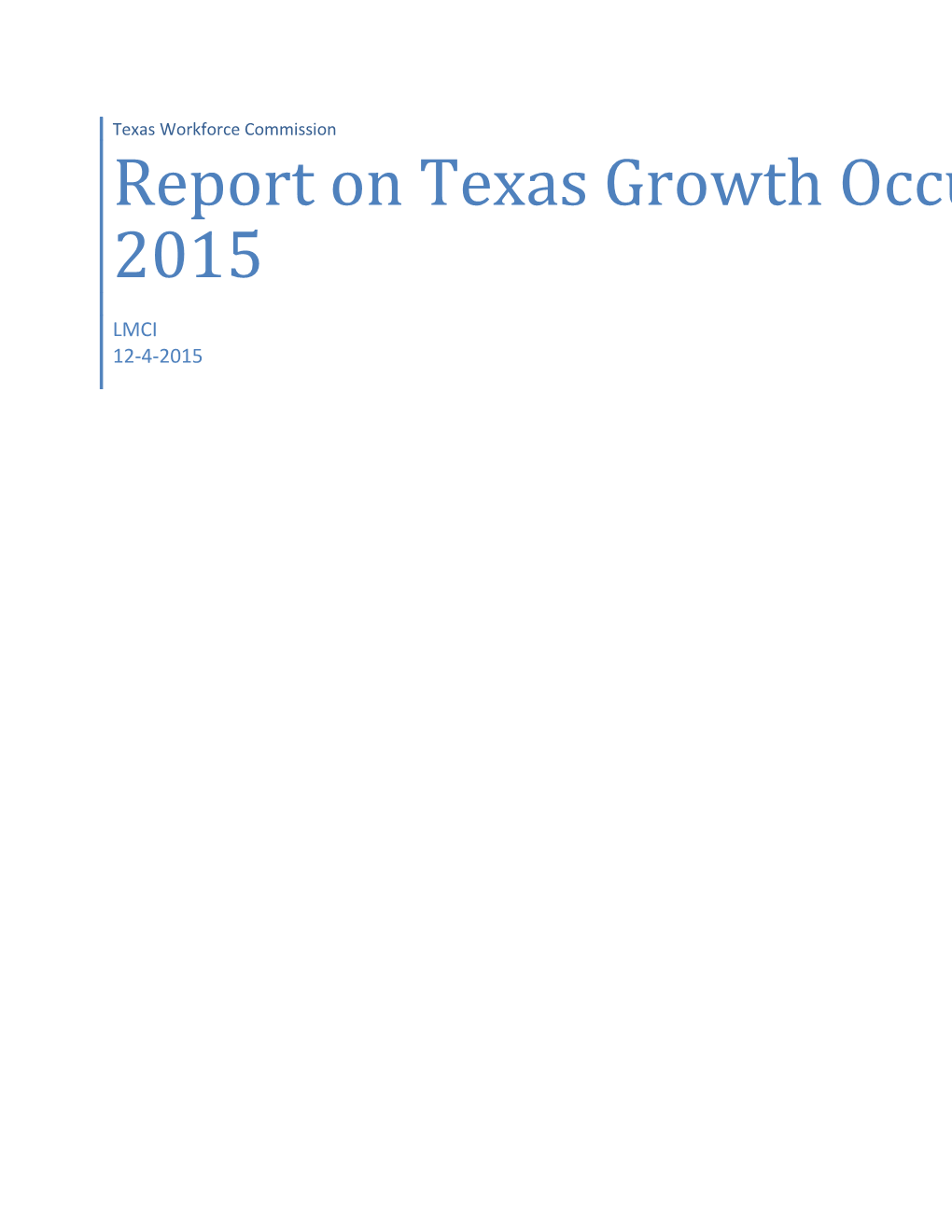 Report on Texas Growth Occupations 2015