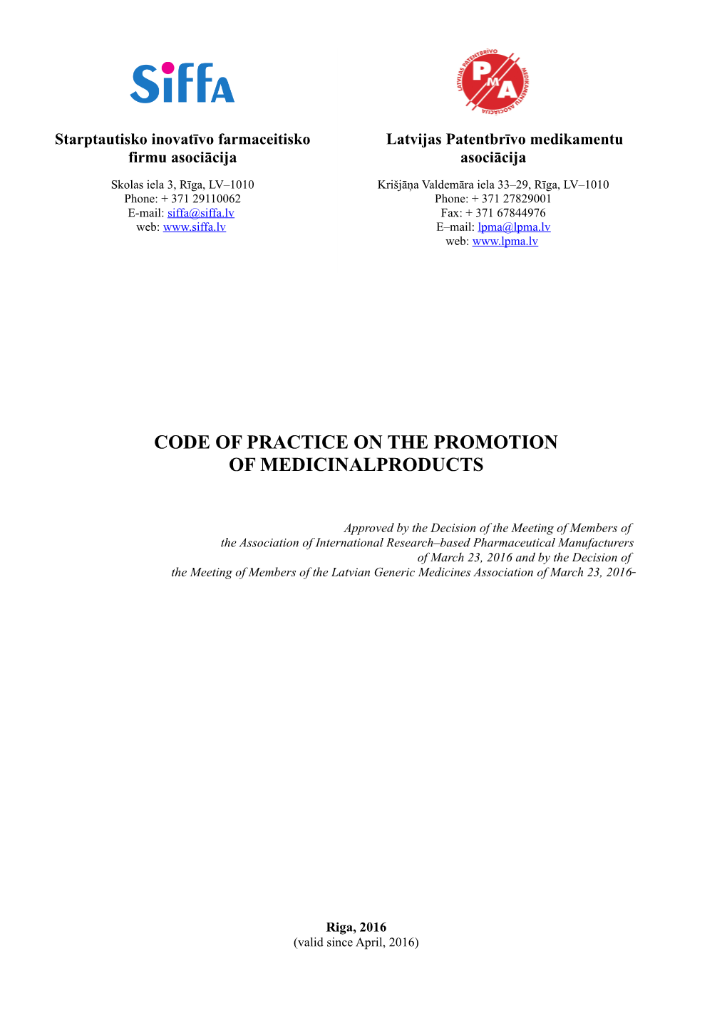 Code of Practice on the Promotion