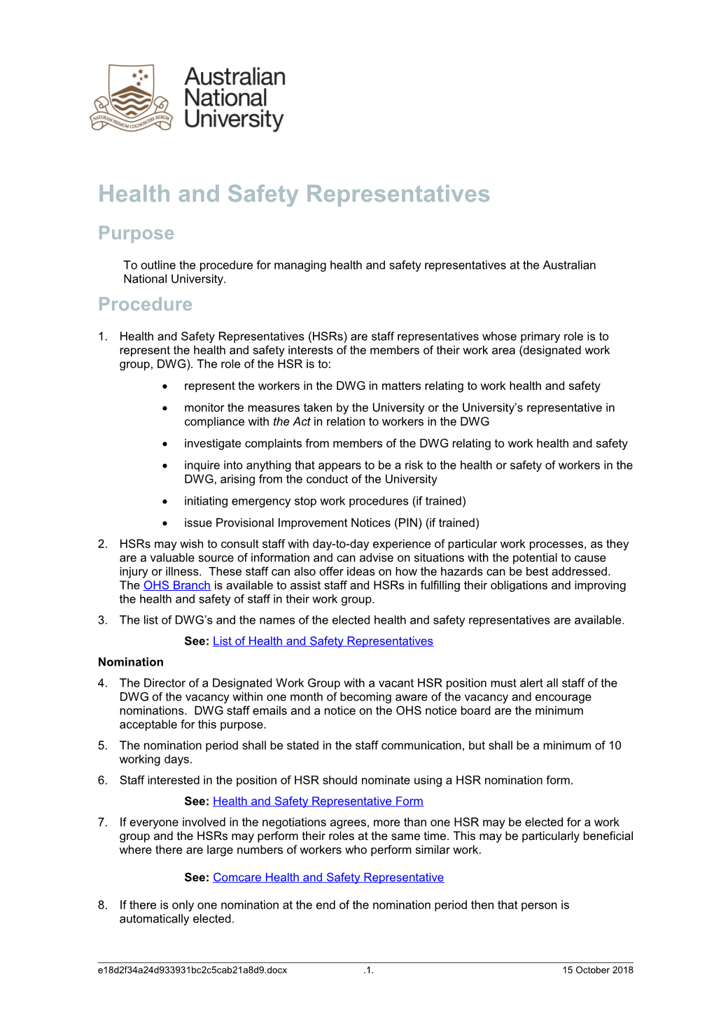 Health and Safety Representatives