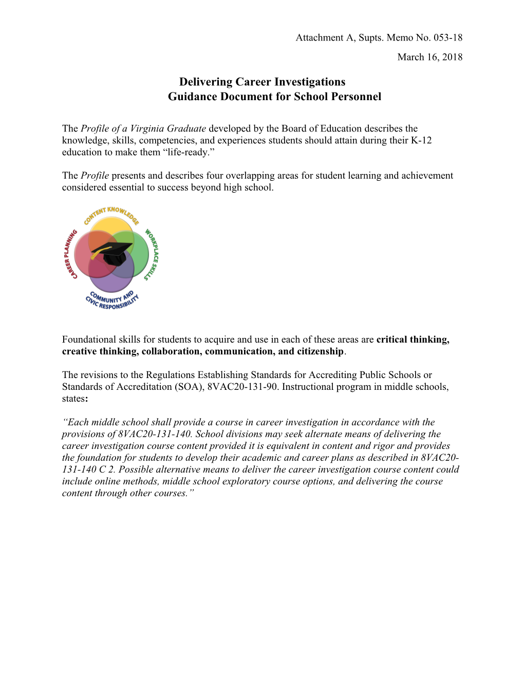 Career Investigatins Guidance Document for School Personnel