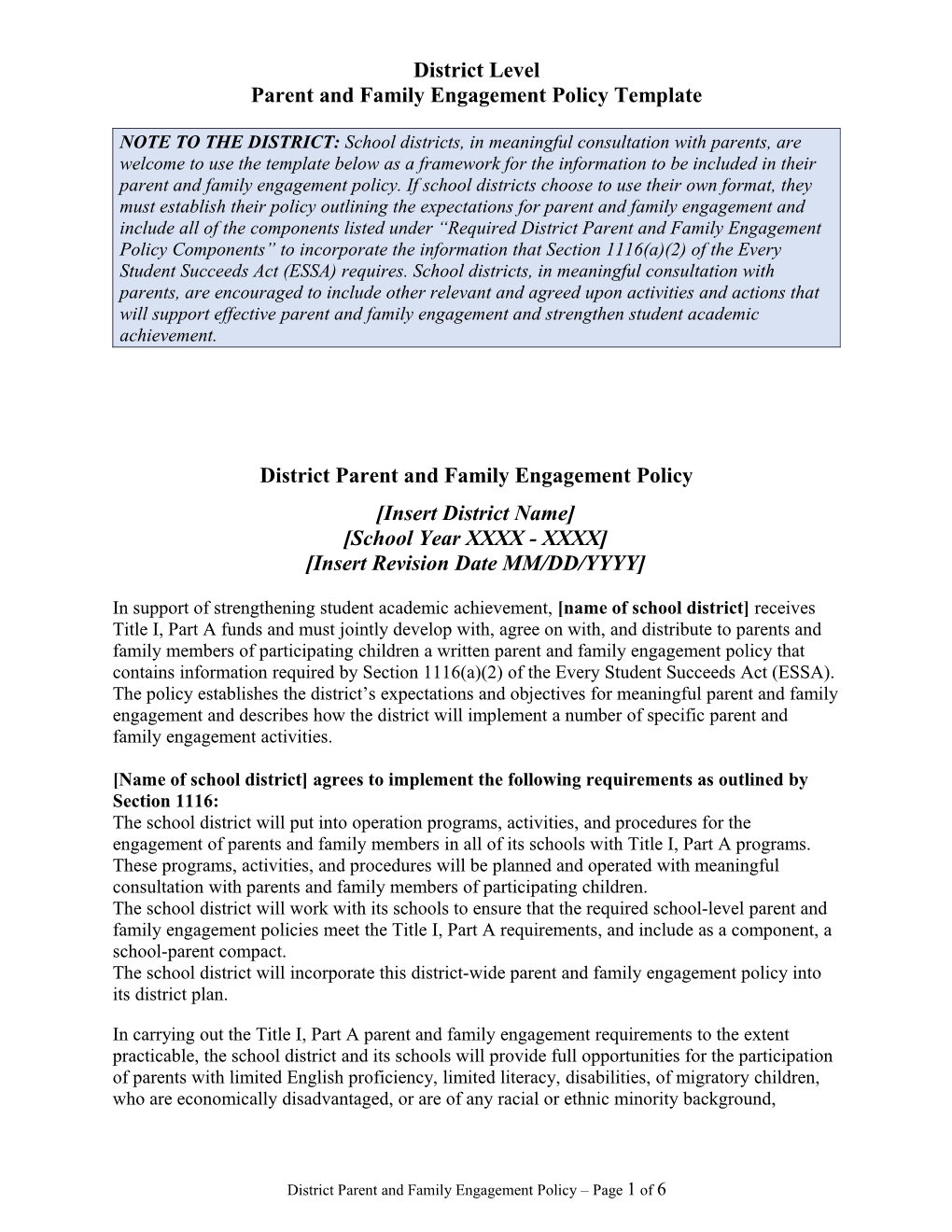 Parent and Family Engagement Policytemplate