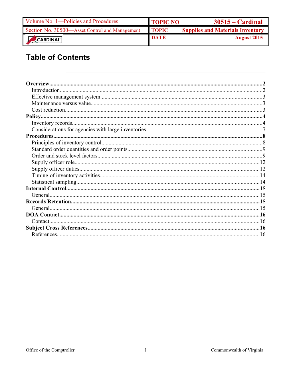 CAPP Manual - 30515 - Supplies and Materials Inventory