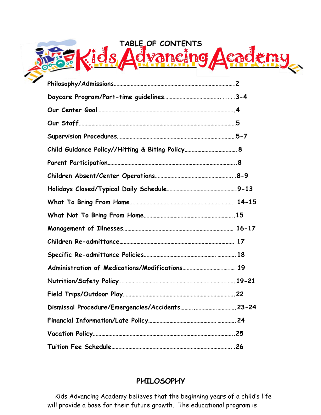 Daycare Program/Part-Time Guidelines 3-4