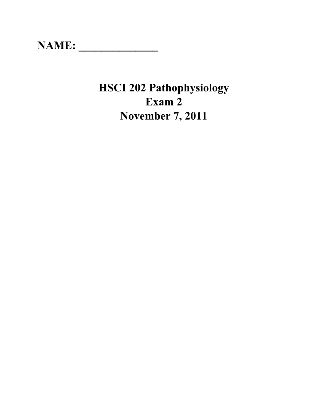 HSCI 202 Pathophysiology