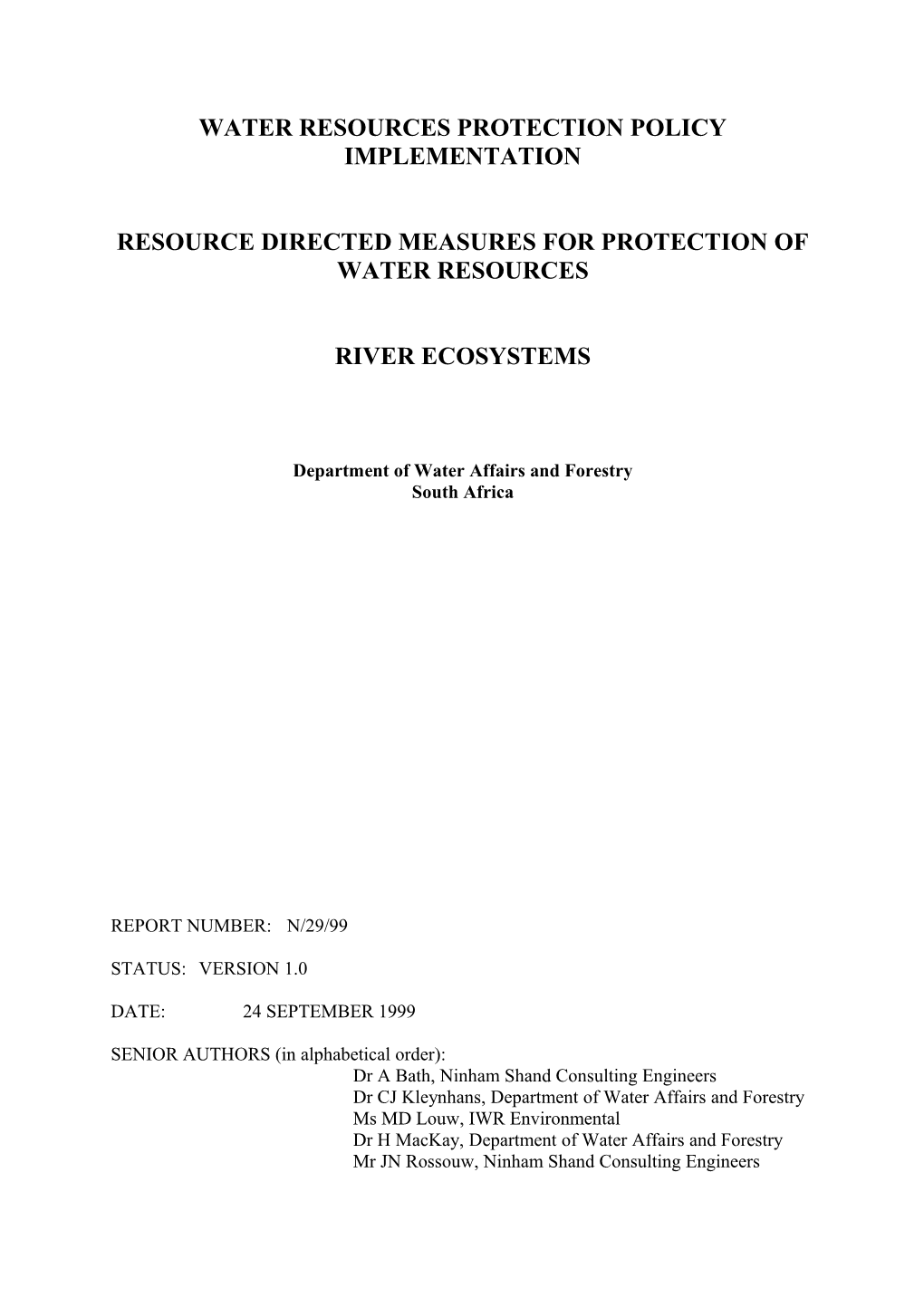 Water Resource Protection and Assessment Policy Implementation Process
