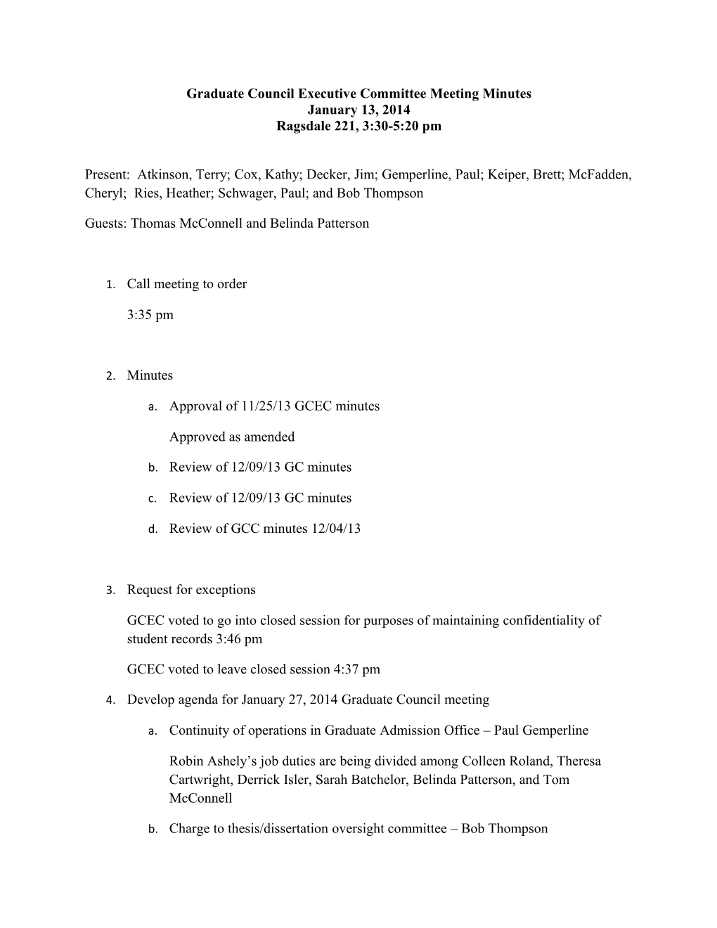 Graduate Council Executive Committee Meeting Minutes