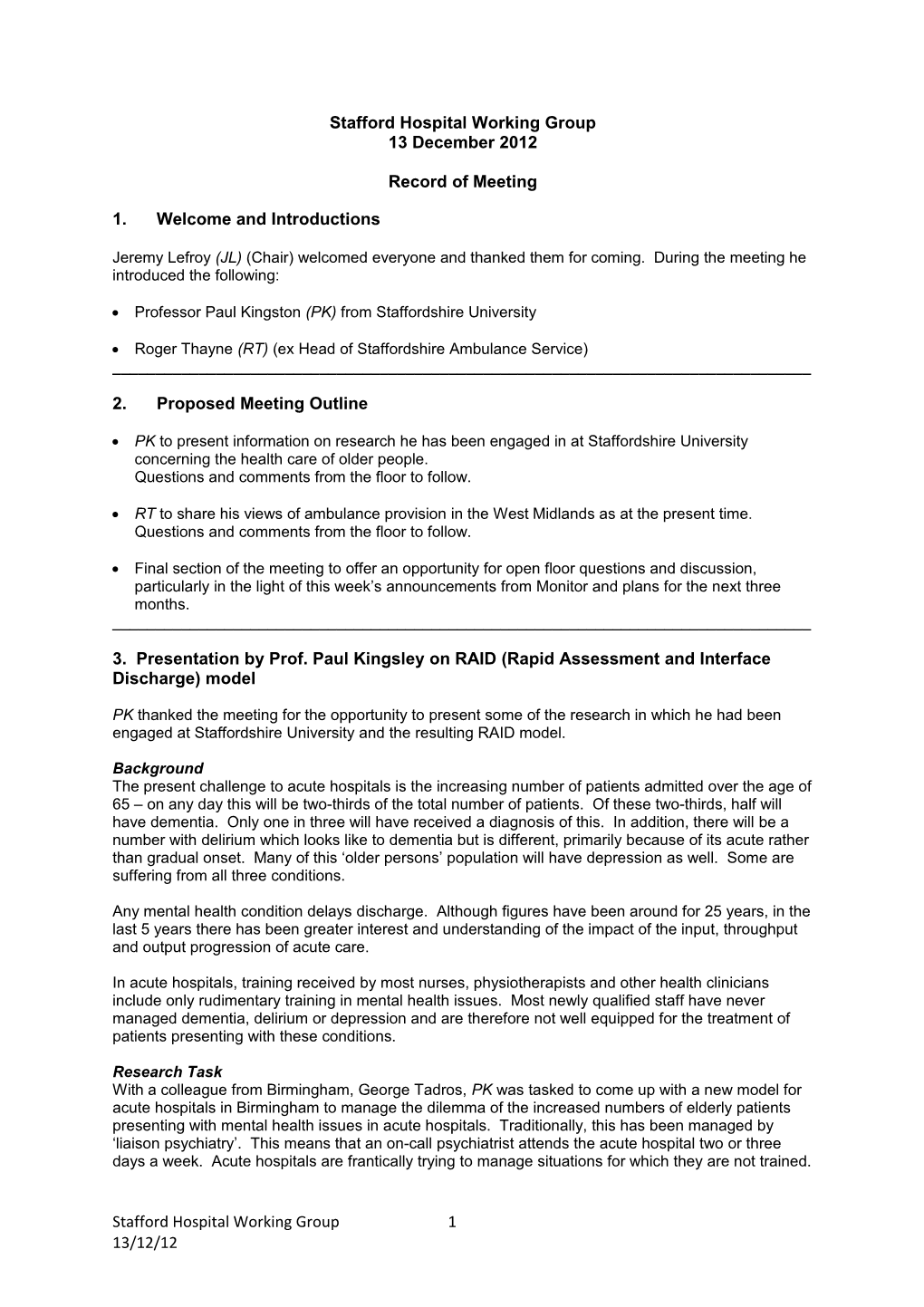 Stafford Hospital Working Group