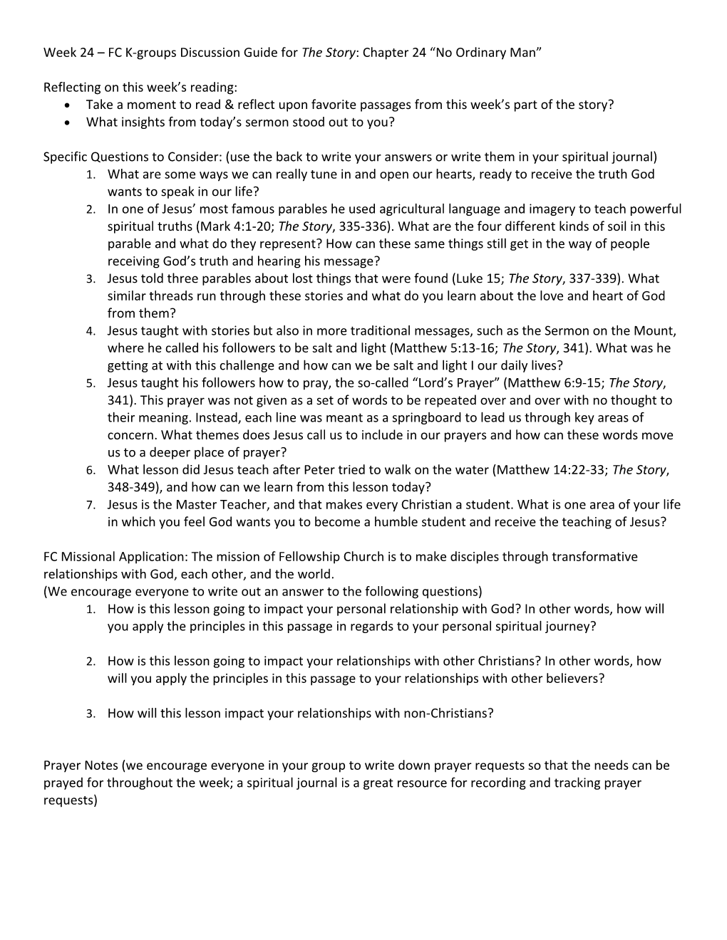 Week 24 FC K-Groups Discussion Guide for the Story: Chapter 24 No Ordinary Man