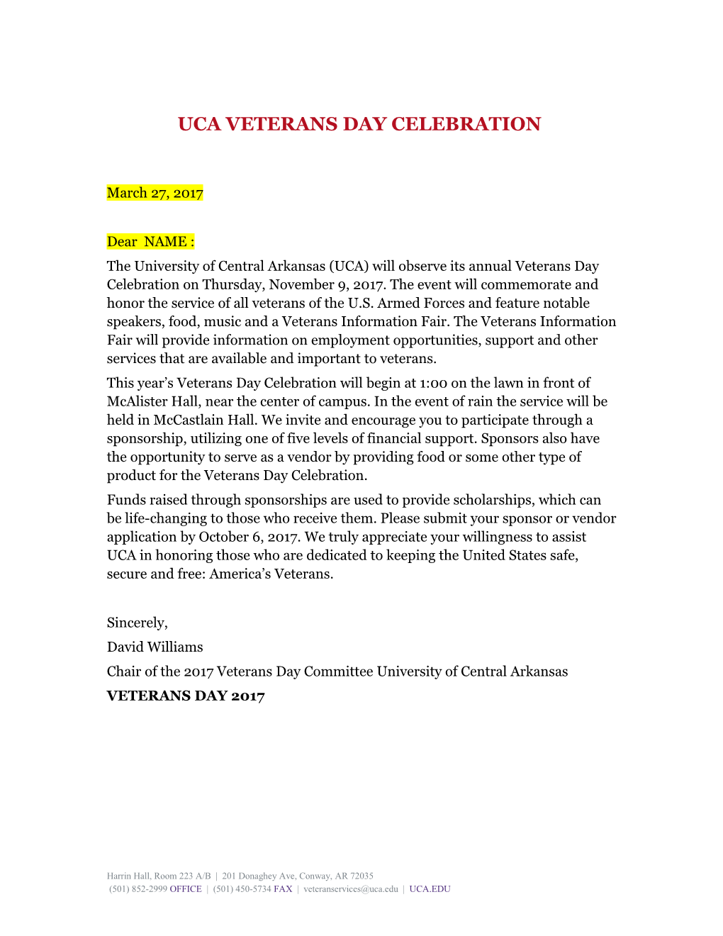 Uca Veterans Day Celebration
