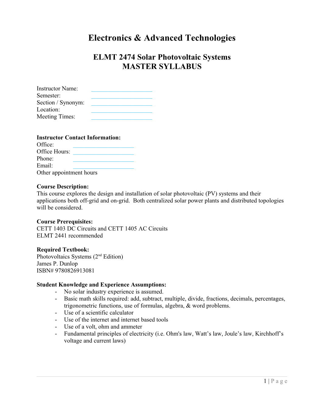 ACC - ELMT 2474 - Solar Photovoltaic Systems