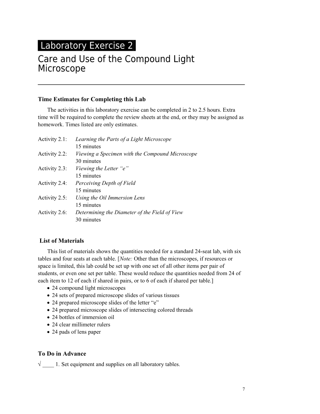 Care and Use of the Compound Light Microscope