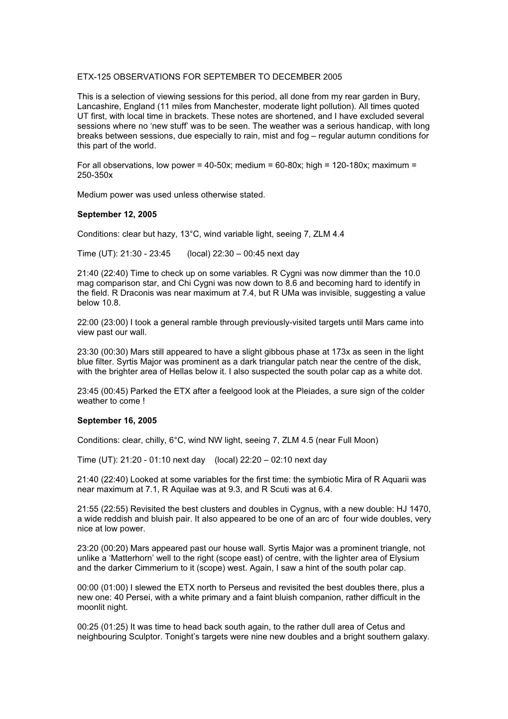 Etx-125 Observations for April 2005