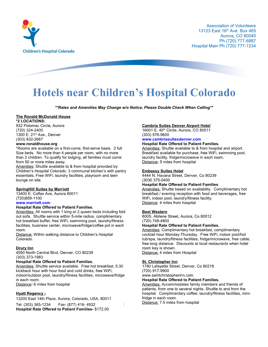 Hotels Near Children S Hospital Colorado