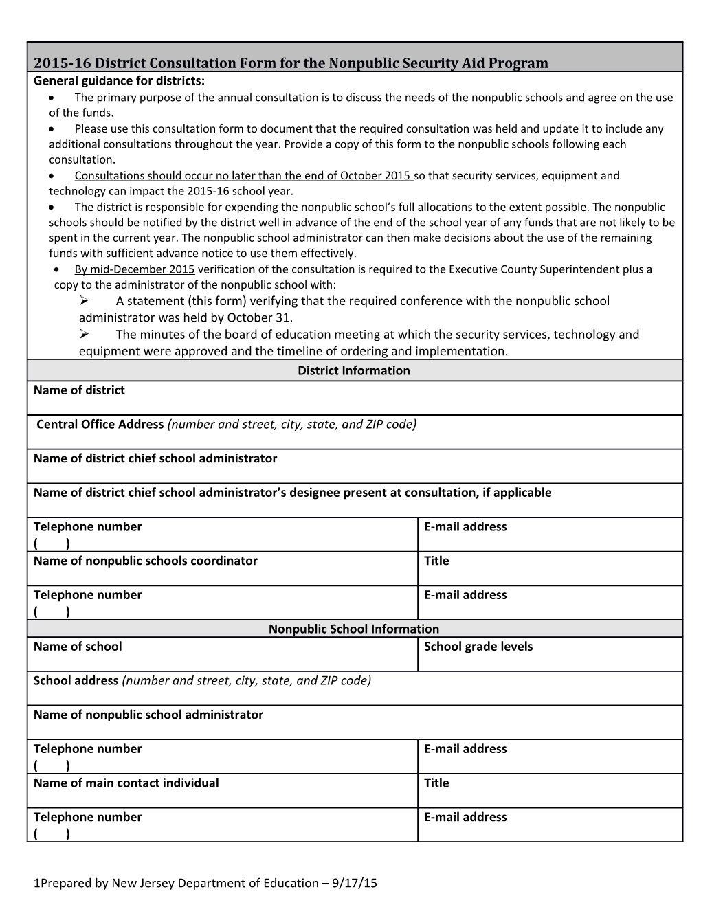 2015-16 District Consultation Form for the Nonpublic Security Aid Program