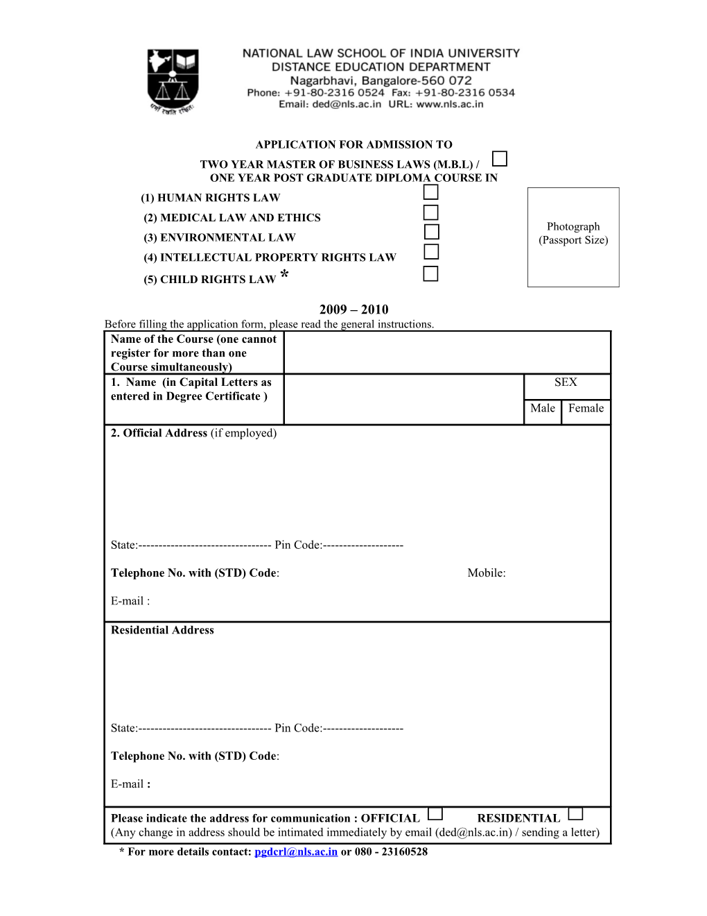 One Year Post Graduate Diploma Course In