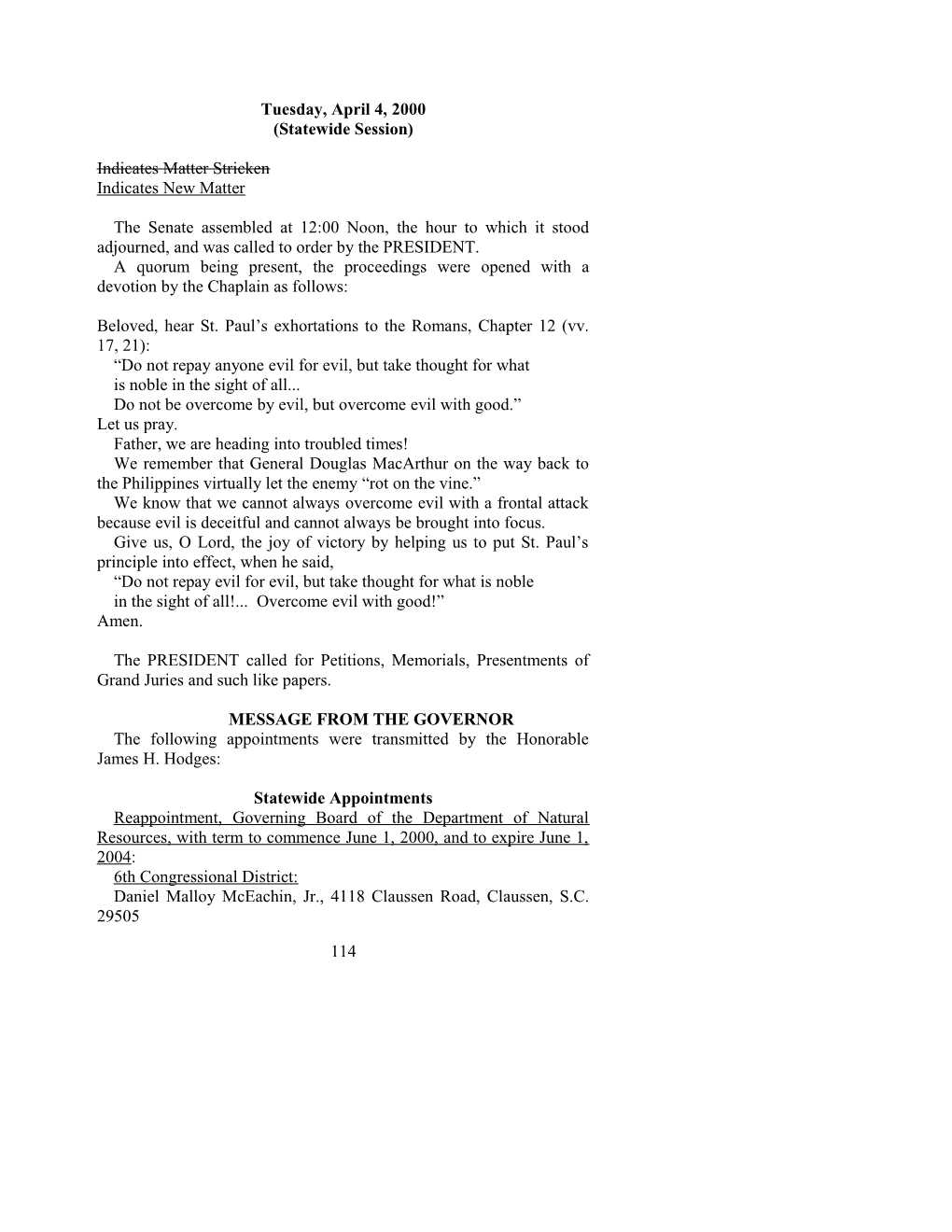 Senate Journal for Apr. 4, 2000 - South Carolina Legislature Online