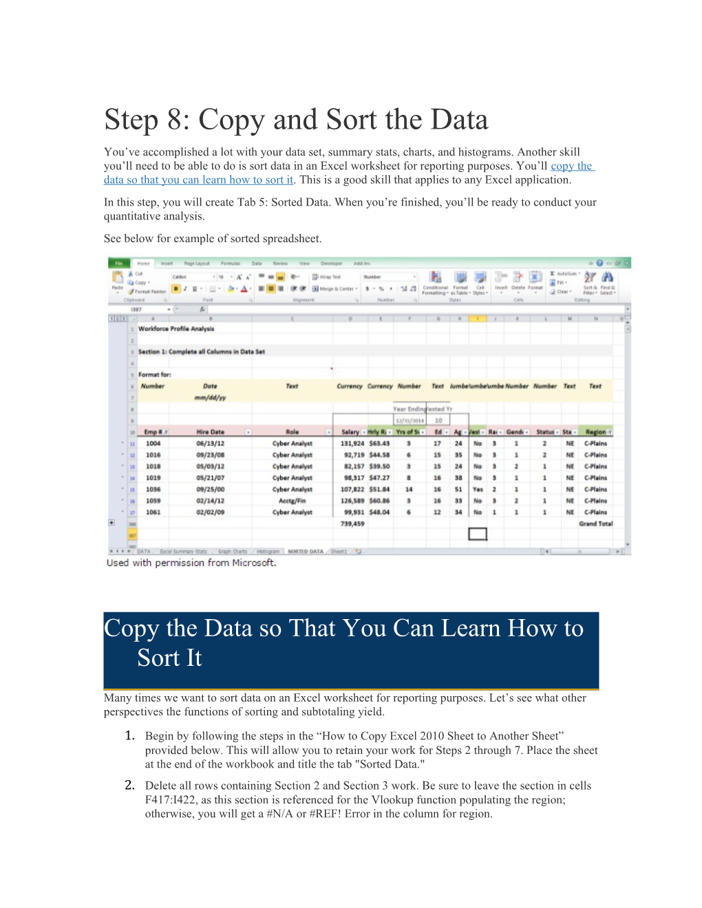 Step 8: Copy and Sort the Data