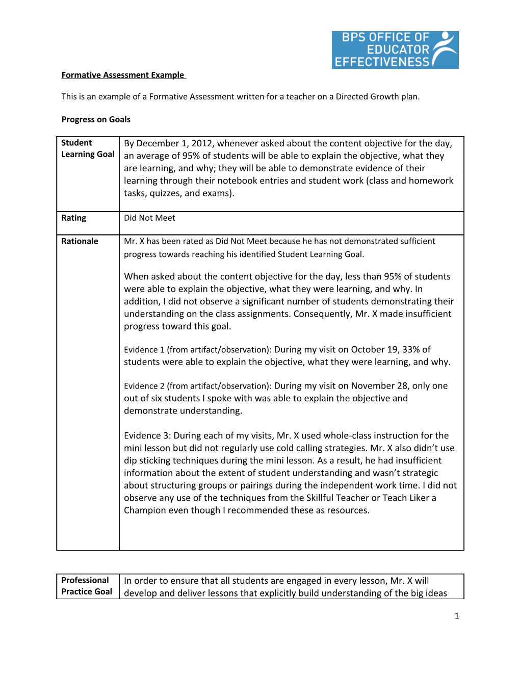 Formative Assessment Example