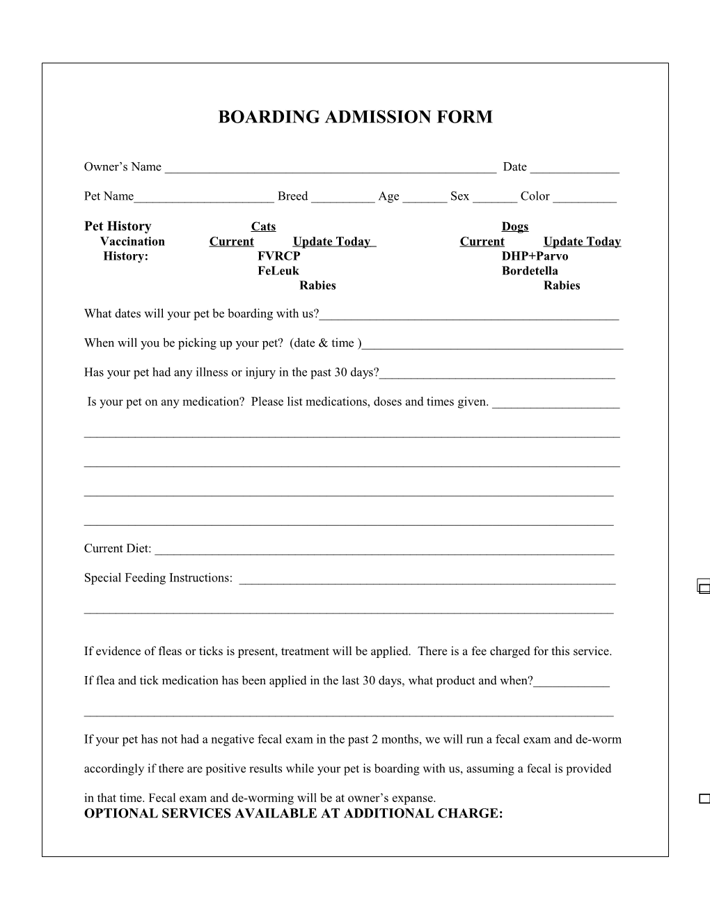 Boarding Admission Form
