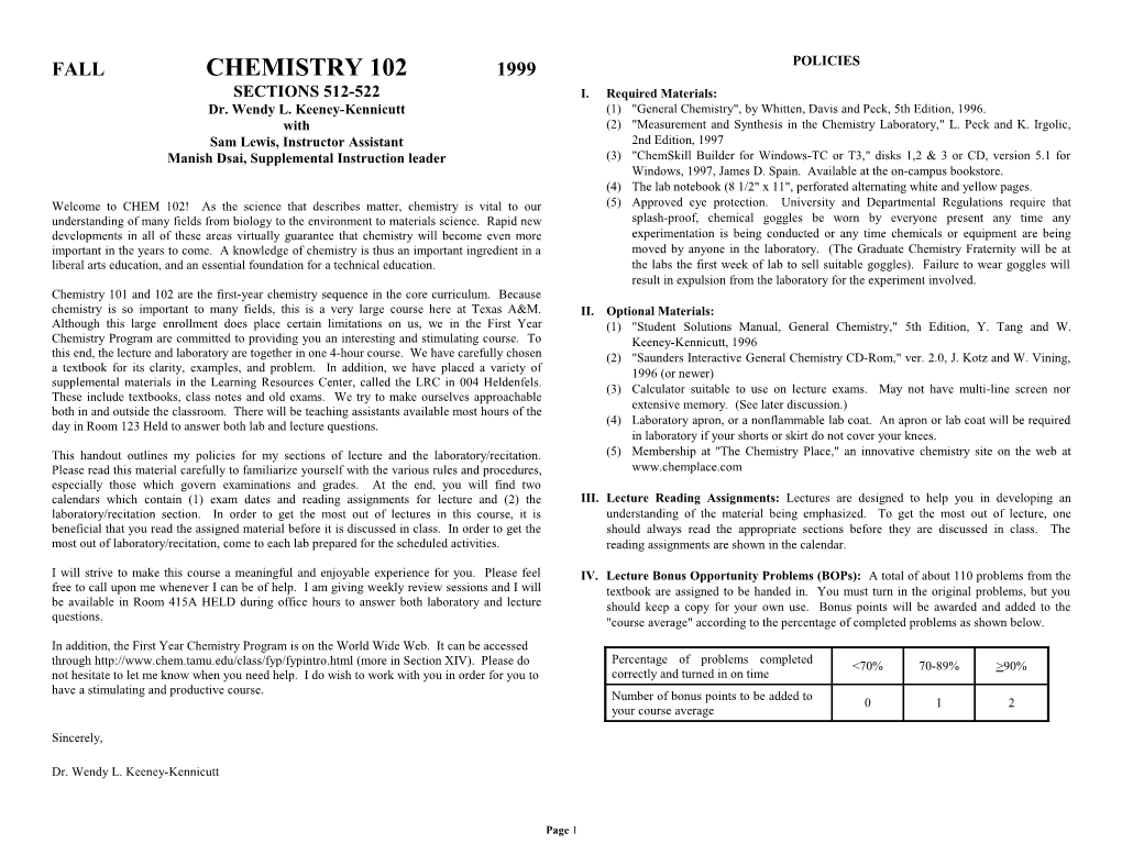 Cover Sheet Chemistry 101