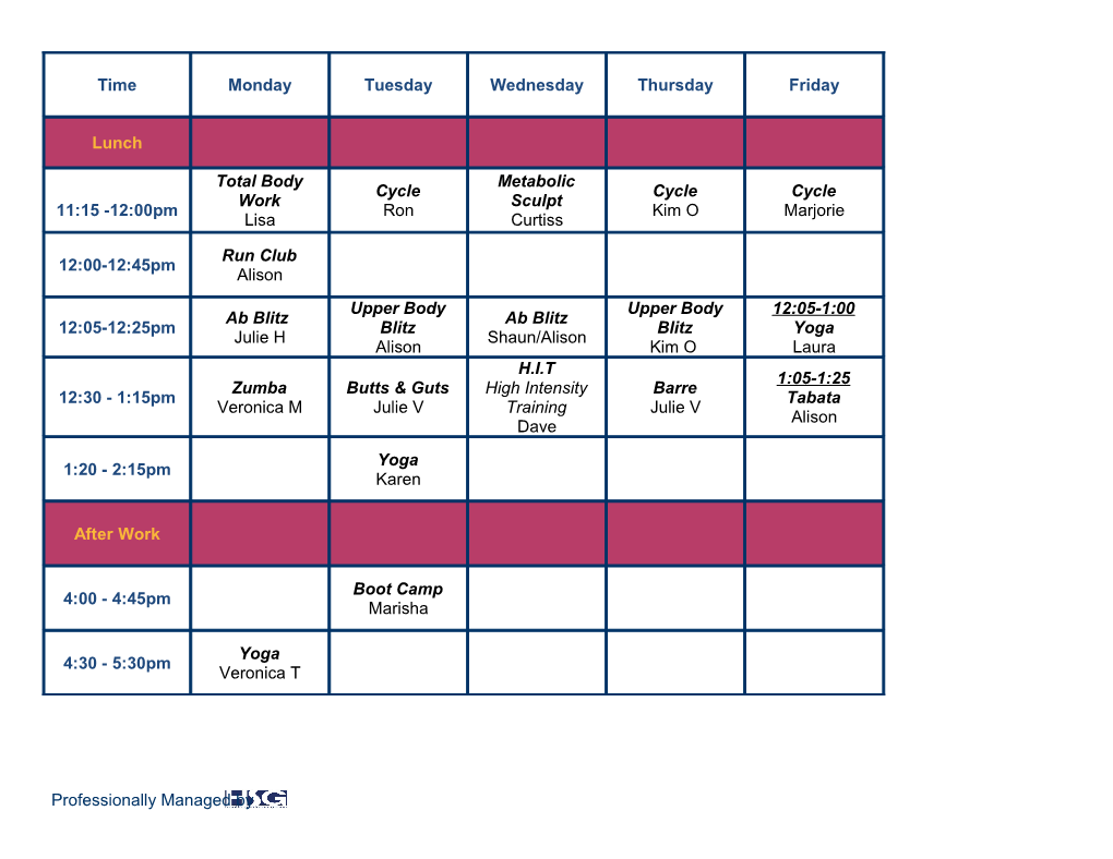 Fitness Class Schedule