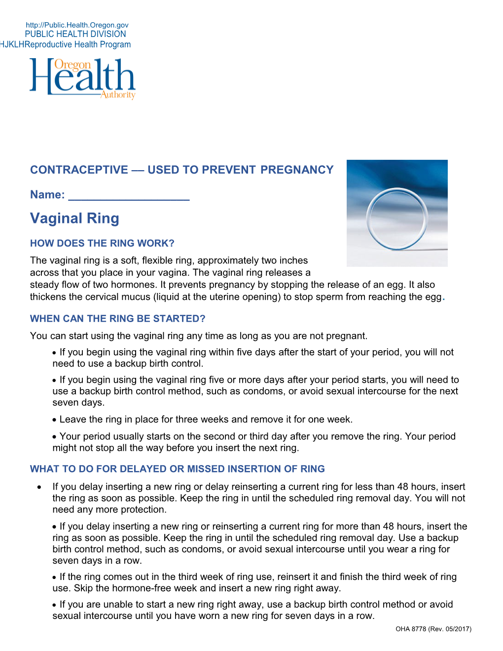Ring Medication Information Sheet