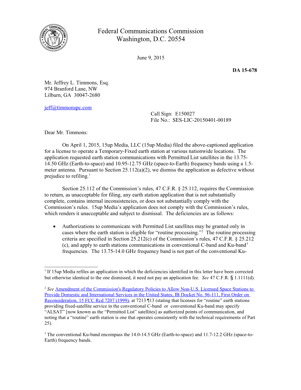 Federal Communications Commission DA 15-678