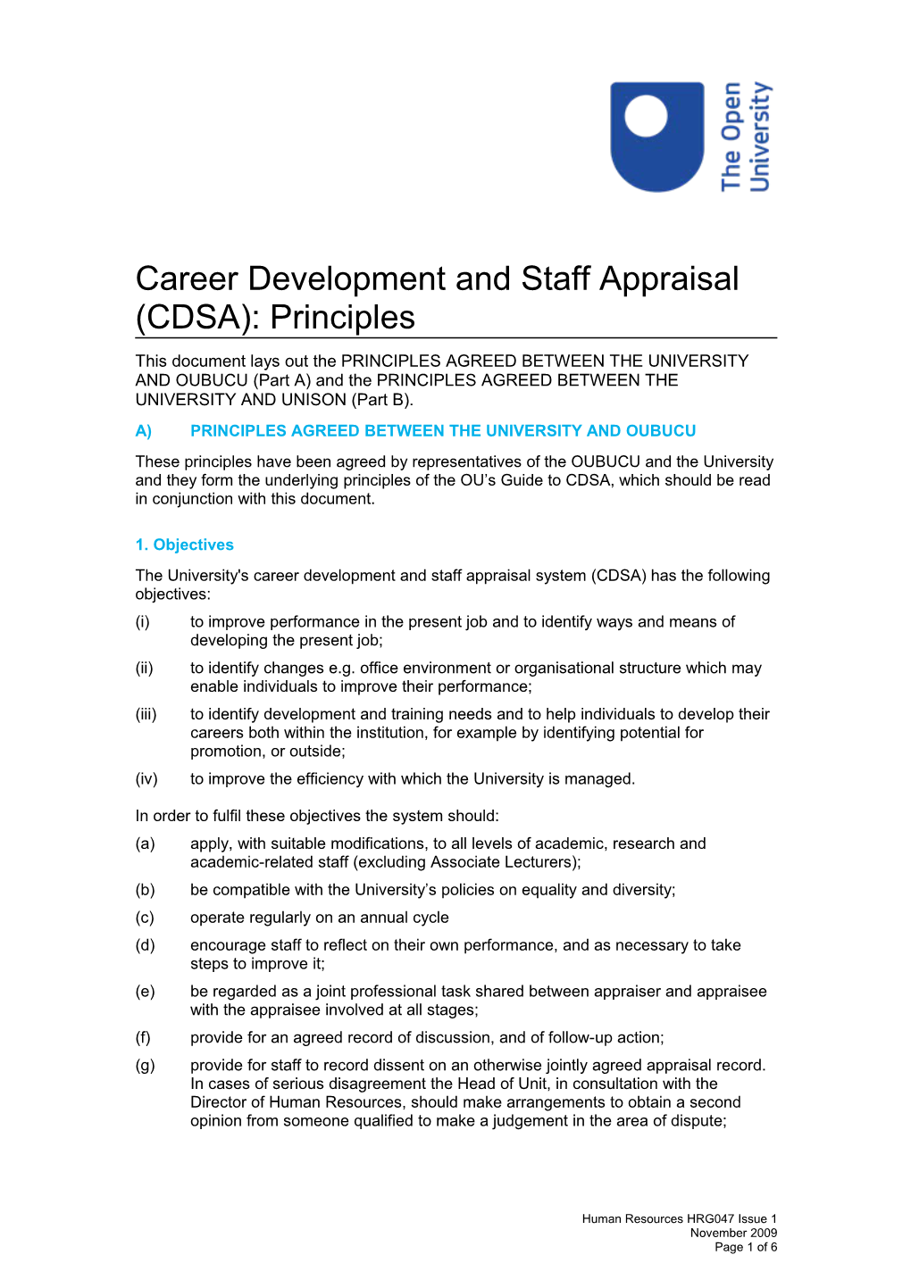Career Development Staff Appraisal CDSA Principles