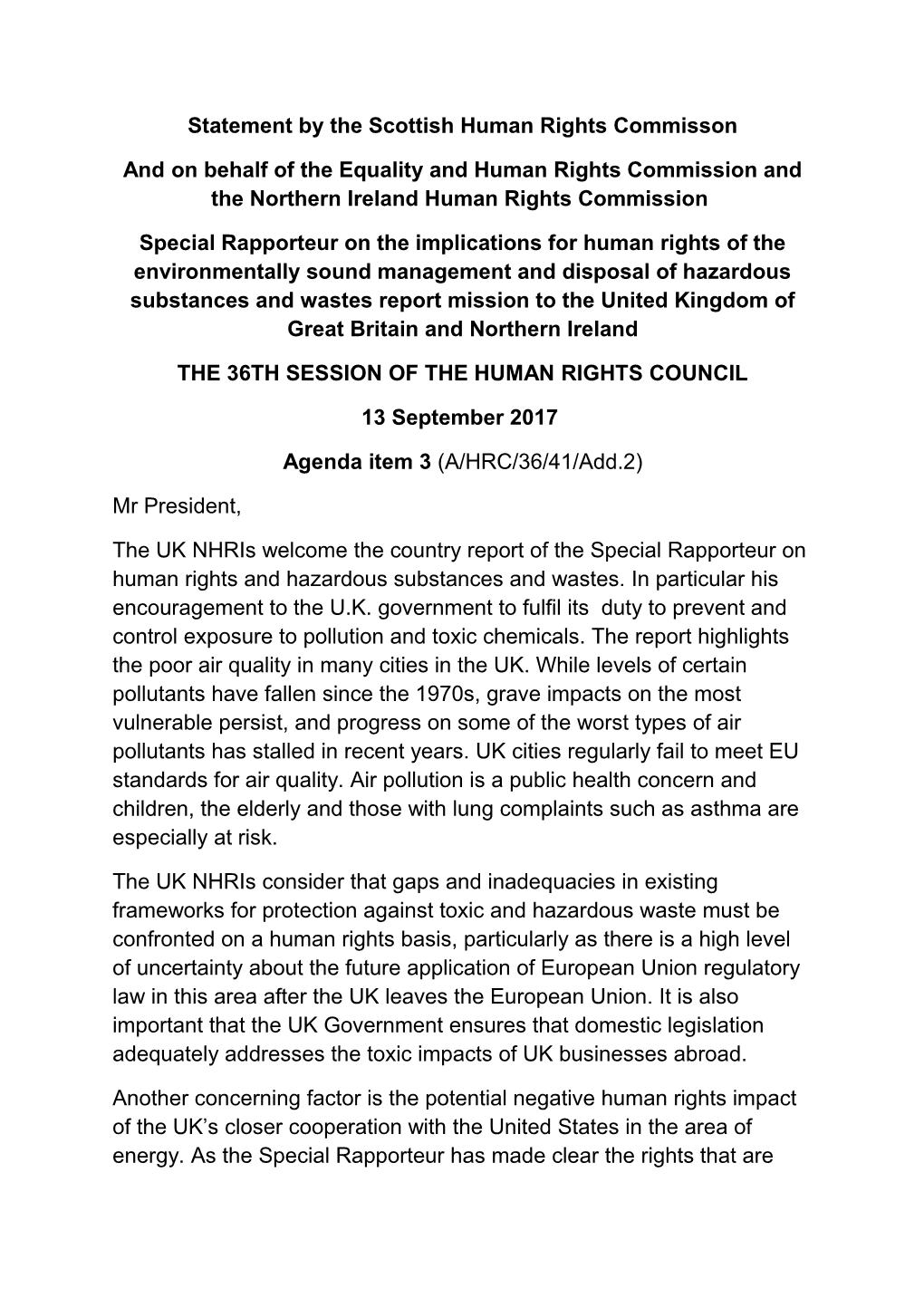 Statement by the Scottish Human Rights Commisson