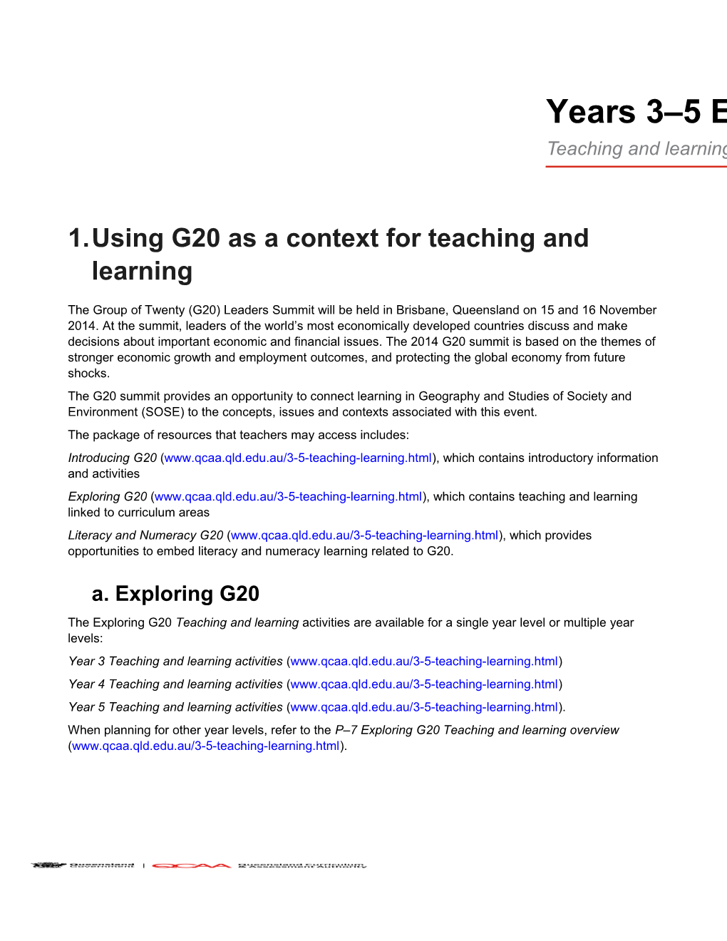 Year 3-5 Exploring G20: Teaching and Learning Activities