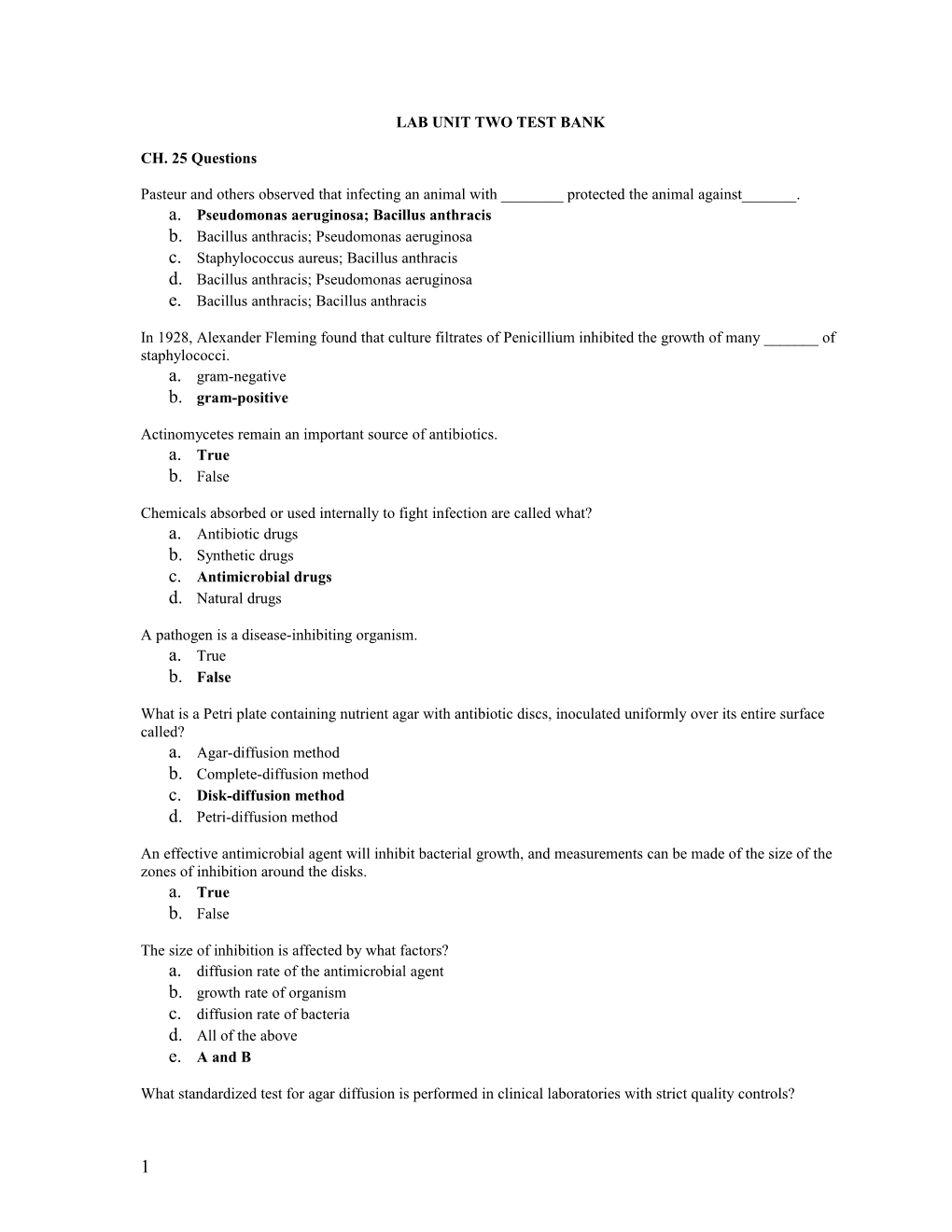 Lab Unit Two Test Bank