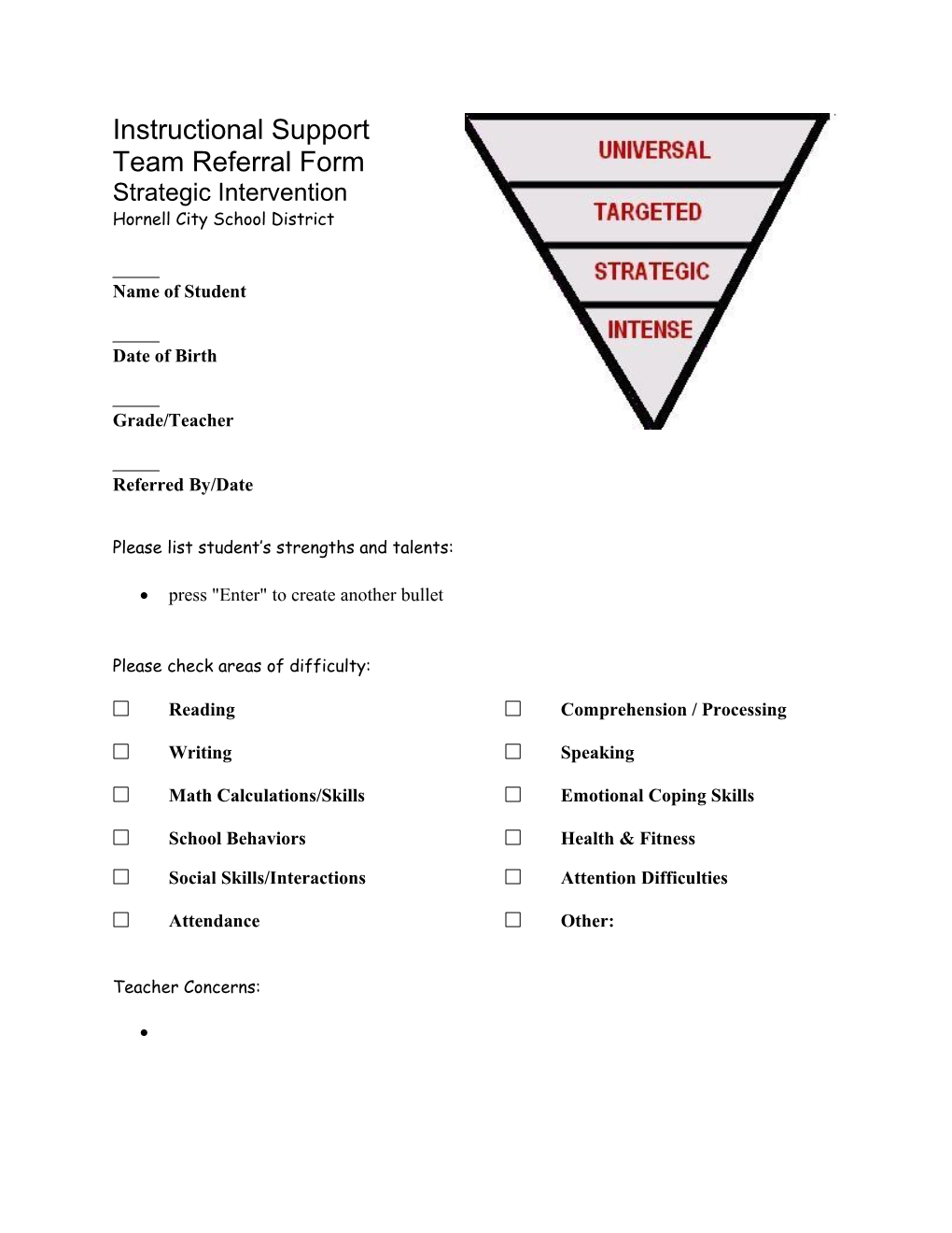 Child Study Team Referral Form