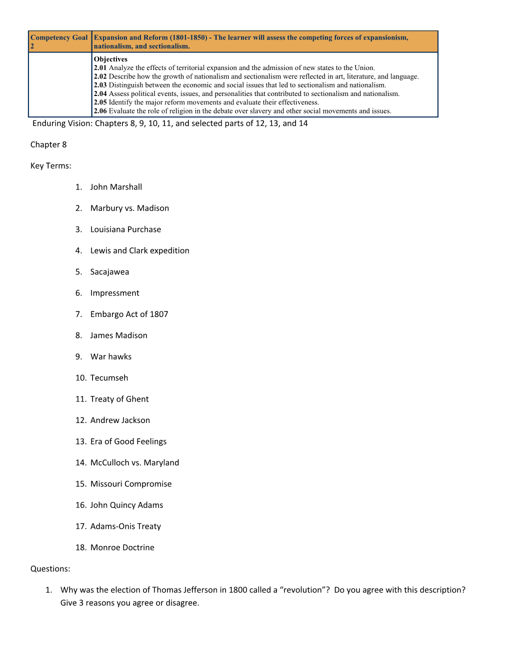 Enduring Vision: Chapters 8, 9, 10, 11, and Selected Parts of 12, 13, and 14