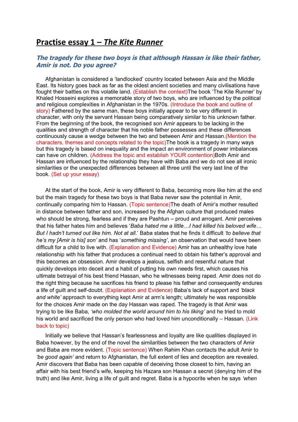 Practise Essay 1 the Kite Runner