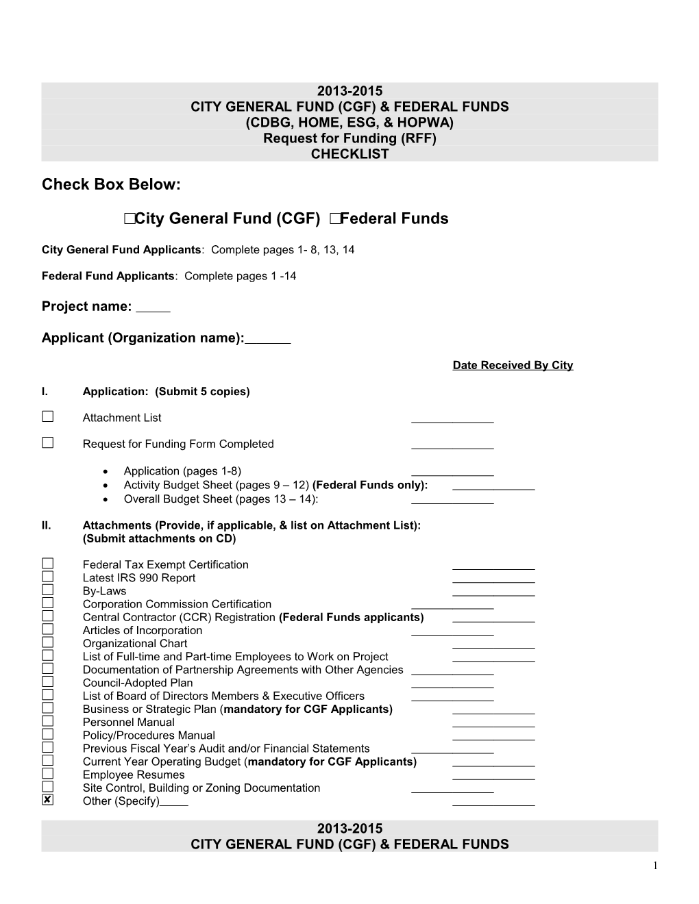 City General Fund (Cgf) & Federal Funds