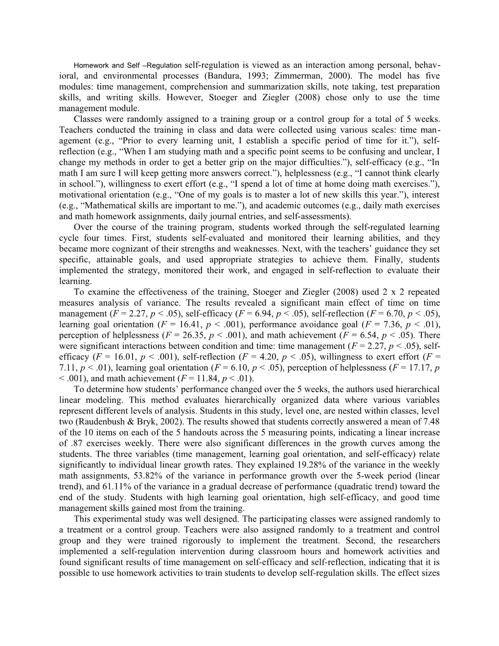 Homework and Self Regulation Self-Regulation Is Viewed As an Interaction Among Personal