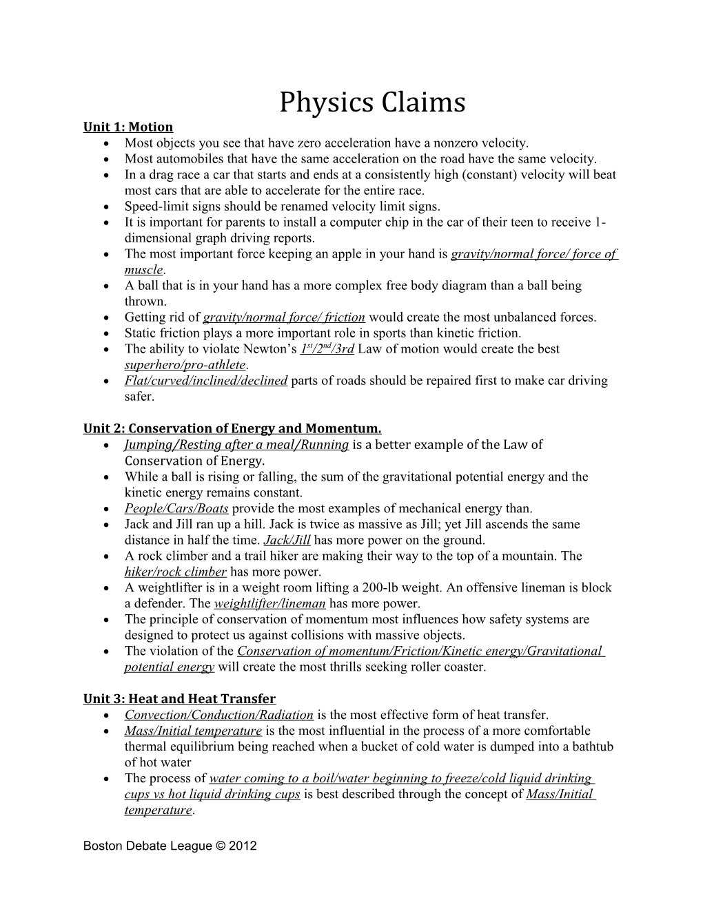 Physics Claims