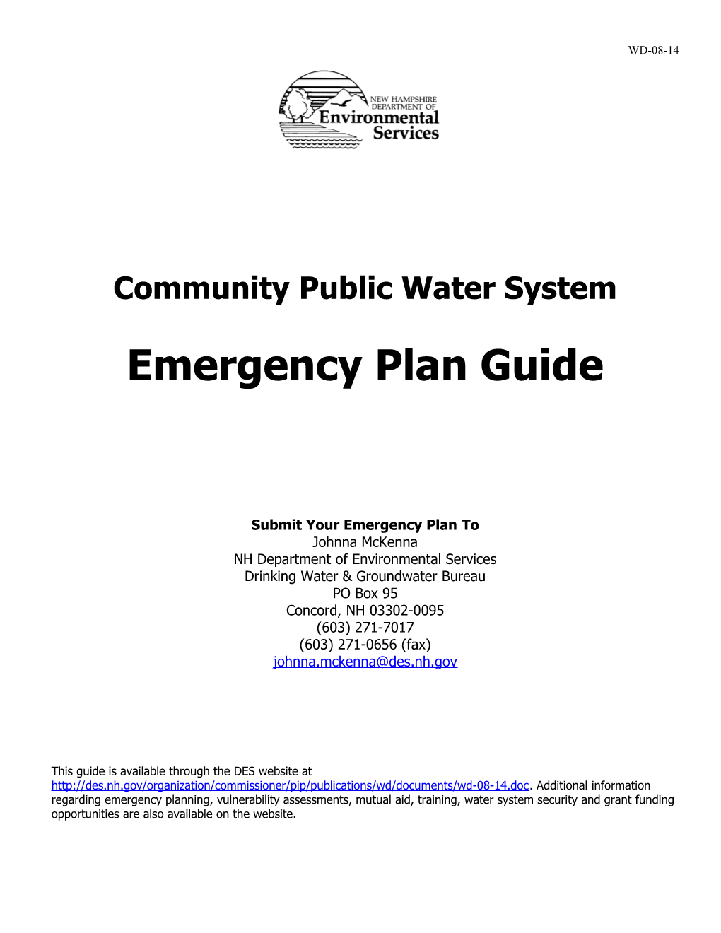 Community Water System Emergency Plan Guide - Page 1 of 23Rev. 2014
